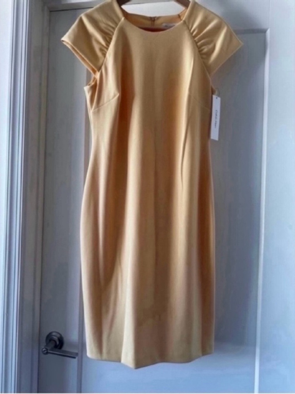 💛 NWT! Yellow CALVIN KLEIN Cap Sleeve Sheath Dress - Size 6